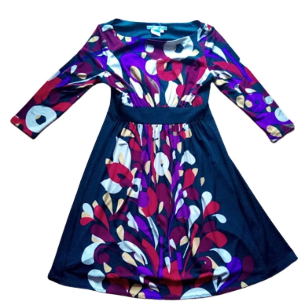 MAGGY LONDON Multi Color Long Sleeve Mid Dress Size 8 ---